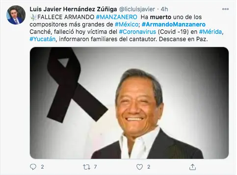 Desmienten fake news sobre Armando Manzanero