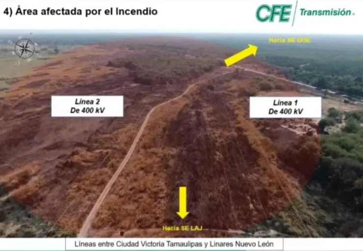 Area afectada por infendio en pastizales. Foto: CFE.