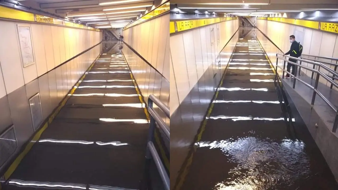 Inundación en el Metro La Raza. Foto: @Abadon00