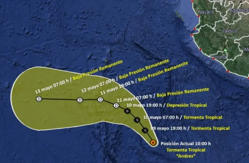 La posible trayectoria de la tormenta tropical (smn.conagua.gob.mx)