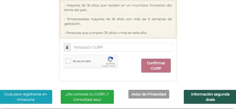 Las opciones del portal mivacuna.salud.gob.mx