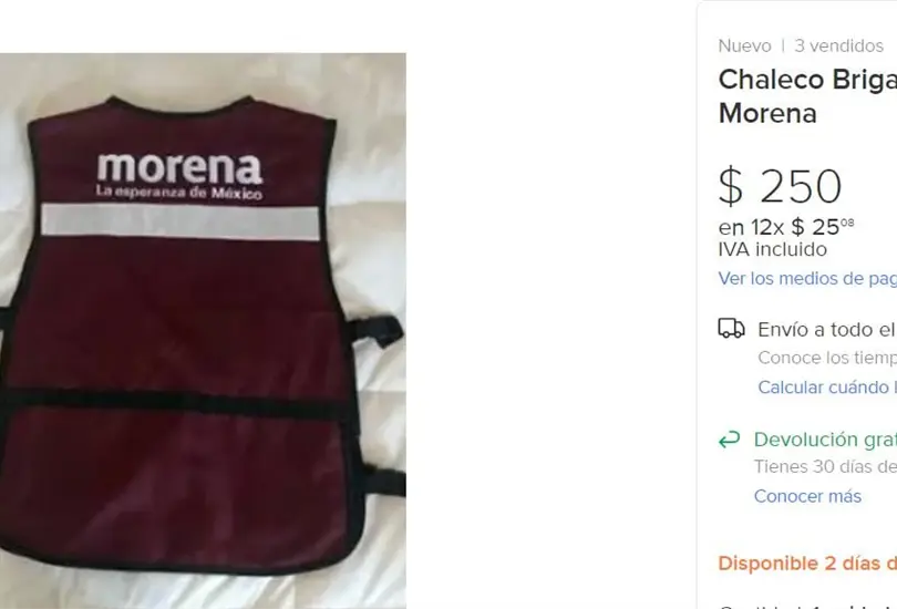 Venden en internet chalecos de Morena en 250 pesos