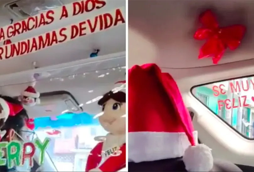 &iexcl;Navidad al volante! Conductor de Uber tunea su auto con adornos navide&ntilde;os y se vuelve viral