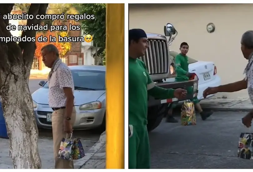 Abuelito le compra regalos a los recolectores de basura y les hace el d&iacute;a