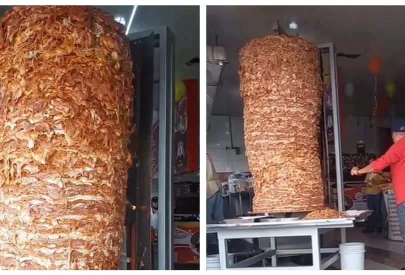 Taquer&iacute;a crea trompo de pastor gigante por sus 20 a&ntilde;os y se acaba en una noche 