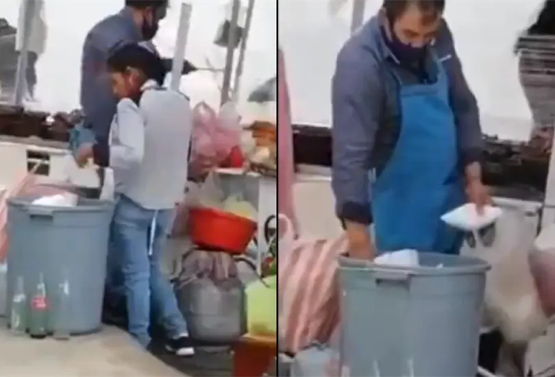 #VIDEO Exhiben a taqueros que reutilizan platos de la basura