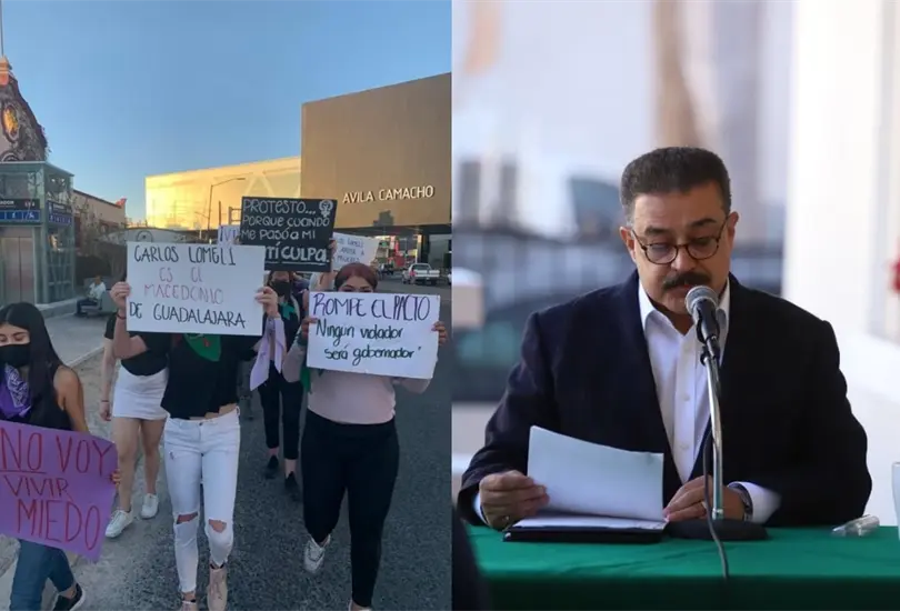 Mujeres protestan contra Carlos Lomelí, precandidato de Morena en Guadalajara Mujeres protestan contra Carlos Lomelí, precandidato de Morena en Guadalajara