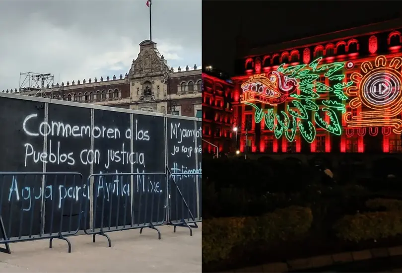 Protestan previo a encendido de alumbrado en el Z&oacute;calo de la CDMX