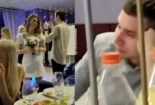 Reacción de hombre cuando su novia atrapa el ramo en una boda se hace viral | Video