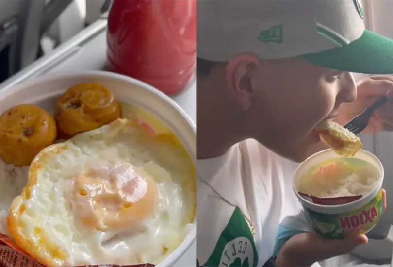 Joven presume su comida de huevo con arroz en avión y divide Instagram | VIDEO Joven presume su comida de huevo con arroz en avión y divide Instagram | VIDEO