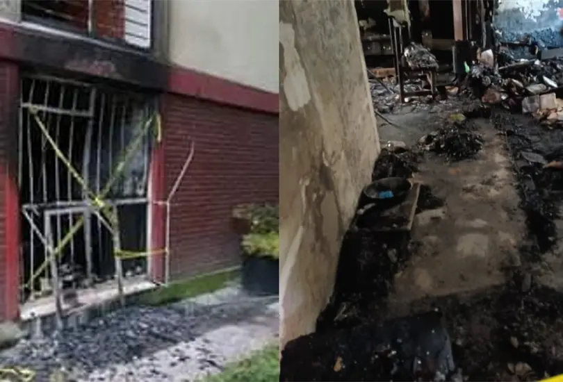 Joven pide ayuda tras incendio en su departamento. 