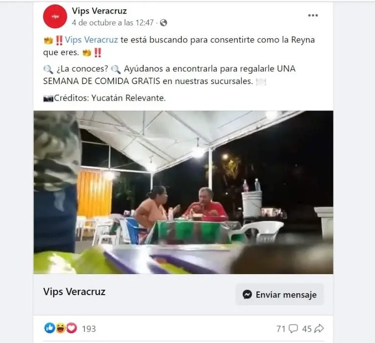 Vips busca a mujer para invitarla a comer gratis (Facebook)