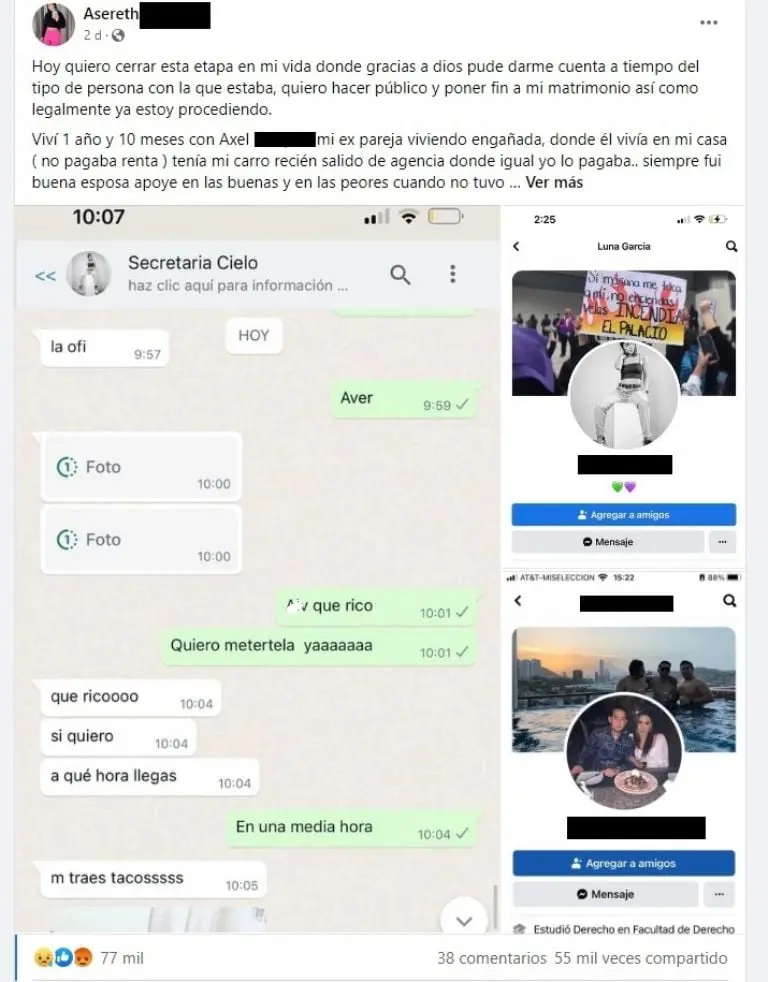Mujer expone infidelidad de su esposo (Facebook)