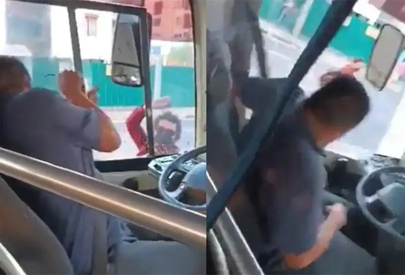 El hombre comenz&oacute; a golpear con una piedra la unidad hasta que termin&oacute; por romperla
