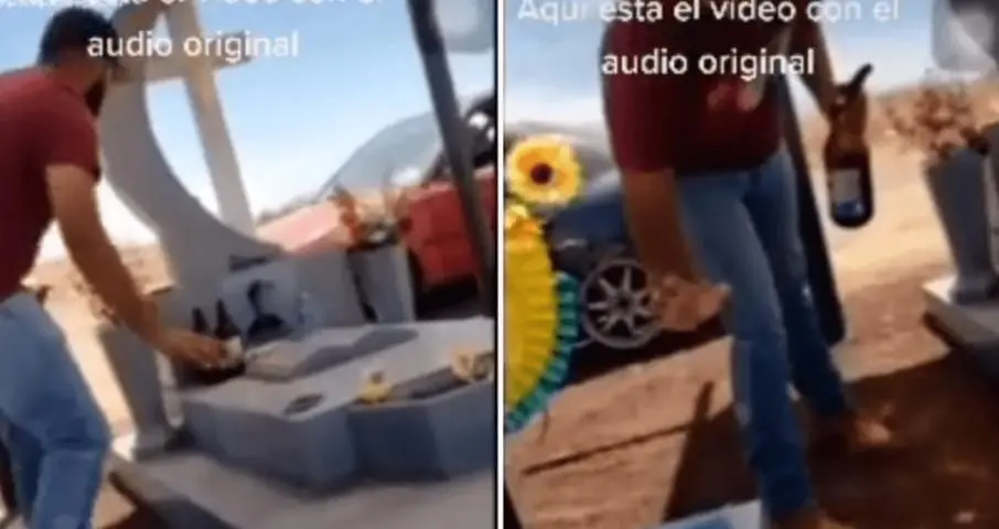 Pone m&uacute;sica en la tumba de su amigo fallecido y se la apaga video se vuelve viral Cr&eacute;ditos: TikTok 