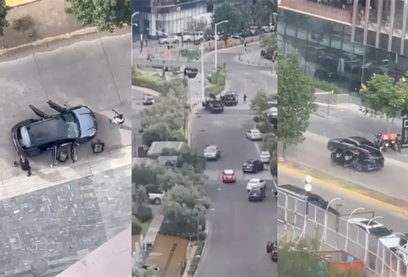 En redes sociales circulan videos donde se observan hombres armados disparando desde camionetas Créditos: Captura de pantalla En redes sociales circulan videos donde se observan hombres armados disparando desde camionetas Créditos: Captura de pantalla