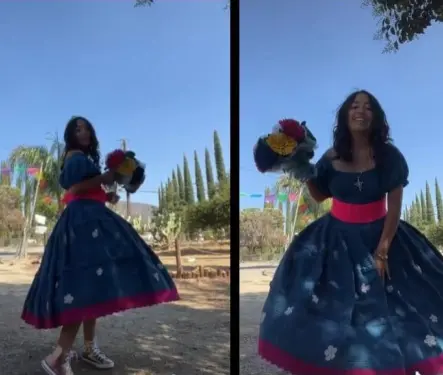 Quinceañera teje su propio vestido y se hace viral en tik tok