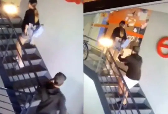 Una cámara de seguridad captó el momento exacto en el que un sujeto roció con un spray a una joven mientras subía por las escaleras, la familia de la víctima asegura que querían secuestrarla