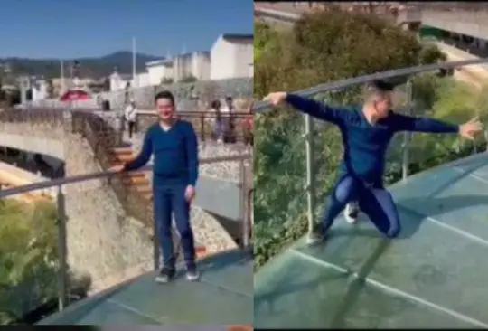El creador de contenido cruzaba por el puenbe Cristal Mirador de la Barranca para apreciar los bosques de la Sierra Norte de Puebla El creador de contenido cruzaba por el puenbe Cristal Mirador de la Barranca para apreciar los bosques de la Sierra Norte de Puebla