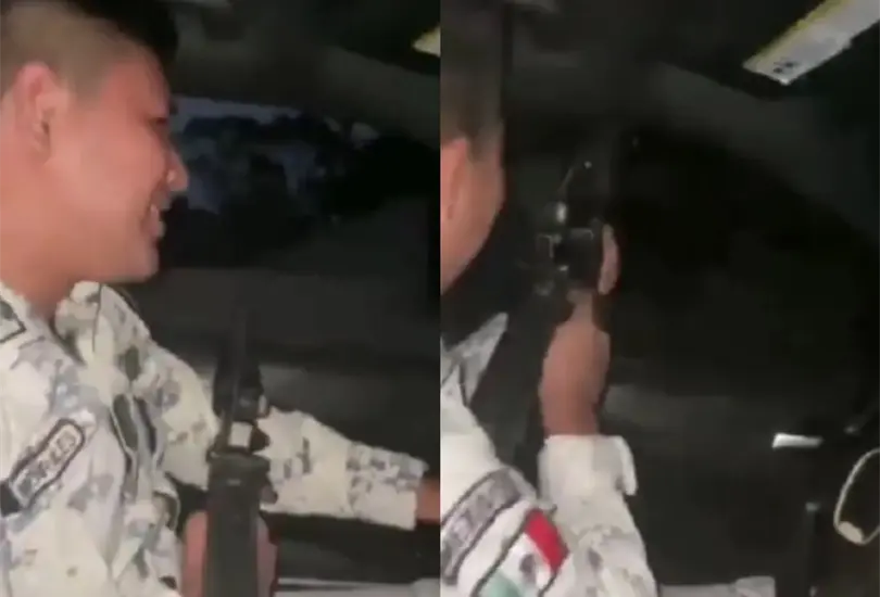 Un elemento de la Guardia Nacional fue captado mientras conduc&iacute;a y hac&iacute;a disparos al aire Cr&eacute;ditos: Captura de pantalla 