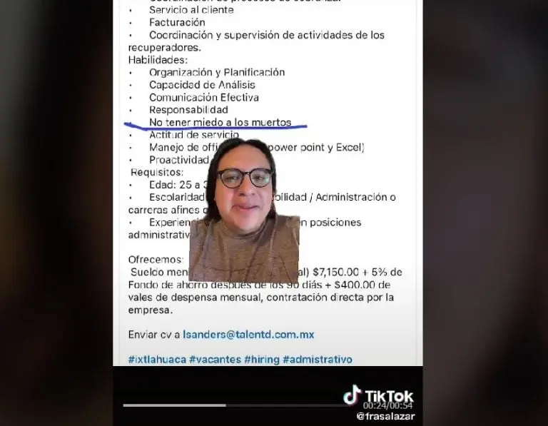 Vacante que pide no tener miedo a muertos de hace viral (TikTok)