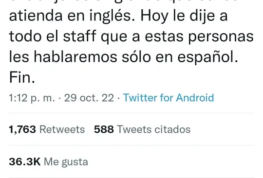 "No es un requisito que hablen inglés para trabajar en Eva Sandwichería"