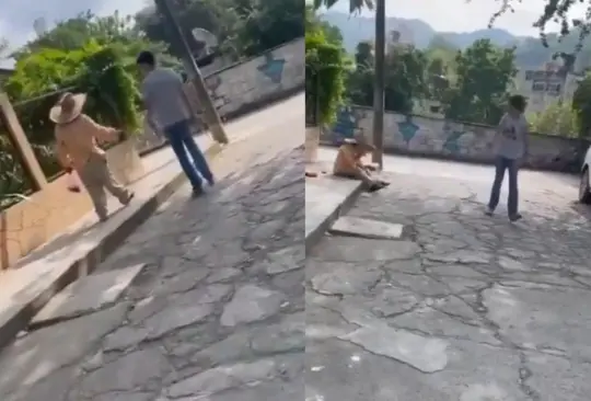 El joven comenzó a golpear al abuelito sin razón aparente 