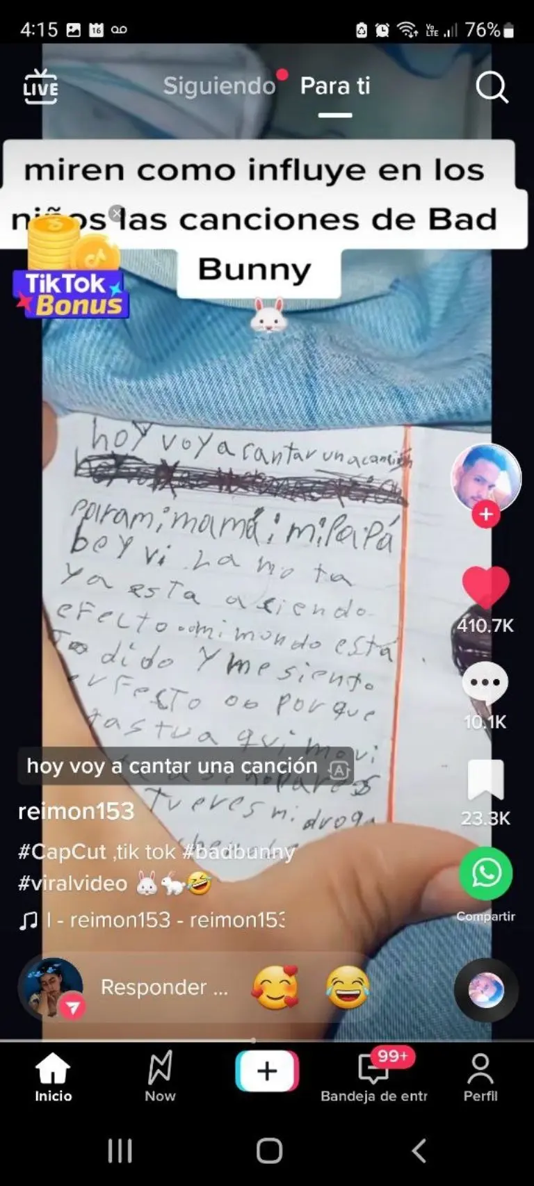 Carta Bad Bunny - Tomada de video