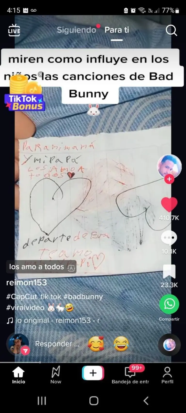 Carta Bad Bunny - Tomada de video
