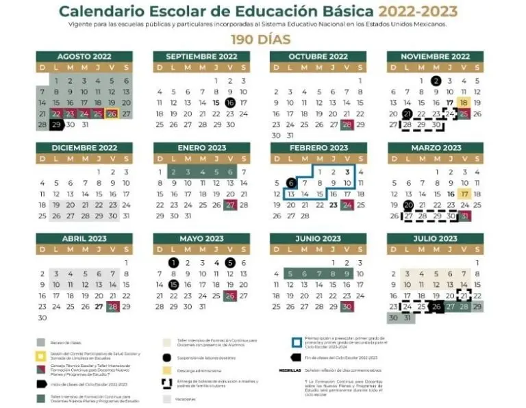 El calendario oficial de la SEP 2022-2023. Foto: SEP.