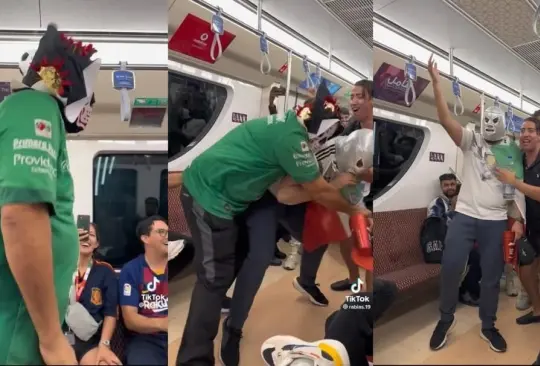 Función de lucha libre en Metro de Qatar se vuelve viral Créditos: Captura de pantalla 