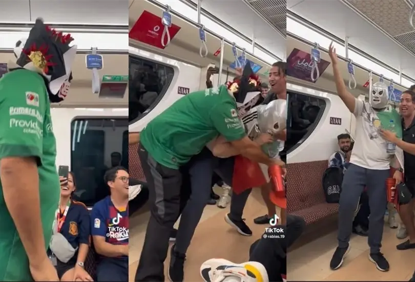 Funci&oacute;n de lucha libre en Metro de Qatar se vuelve viral Cr&eacute;ditos: Captura de pantalla 