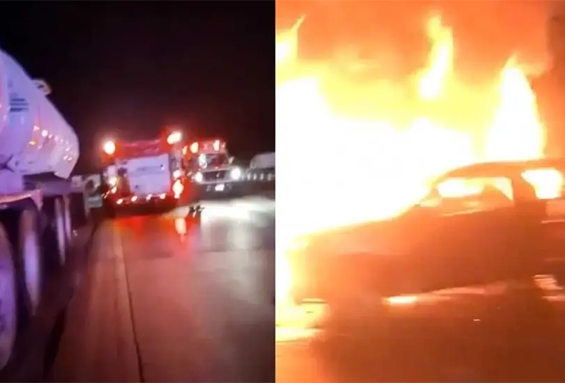 Debido al accidente varios veh&iacute;culos estaban en llamas Cr&eacute;ditos: Twitter 