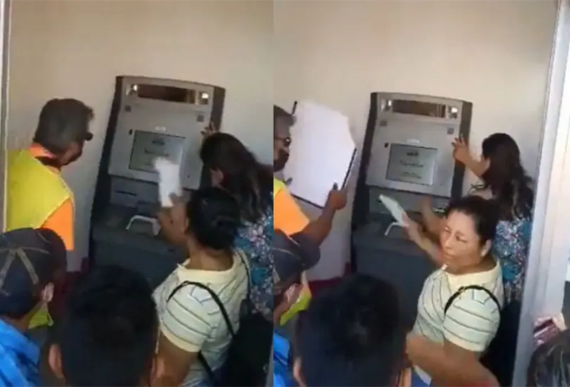 Los tabasqueños comenzaron a abanicar el cajero con la intención de que el aire hiciera que volviera a funcionar Los tabasqueños comenzaron a abanicar el cajero con la intención de que el aire hiciera que volviera a funcionar