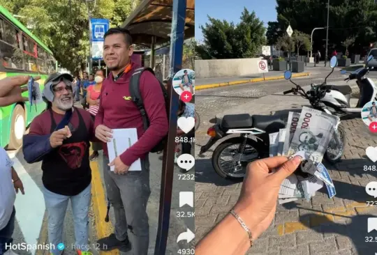 El creador de contenido HotSpanish decidió hacer un experimento social en el que le regalaría una motocicleta nueva al primero hombre que estuviera dispuesto a donar 100 pesos a un señor que necesitaba para regresar a su pueblo natal El creador de contenido HotSpanish decidió hacer un experimento social en el que le regalaría una motocicleta nueva al primero hombre que estuviera dispuesto a donar 100 pesos a un señor que necesitaba para regresar a su pueblo natal