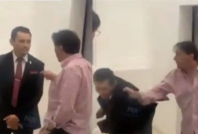  El guardia de seguridad se mantuvo tranquilo a pesar de la agresi&oacute;n en su contra Cr&eacute;ditos: Captura de pantalla 