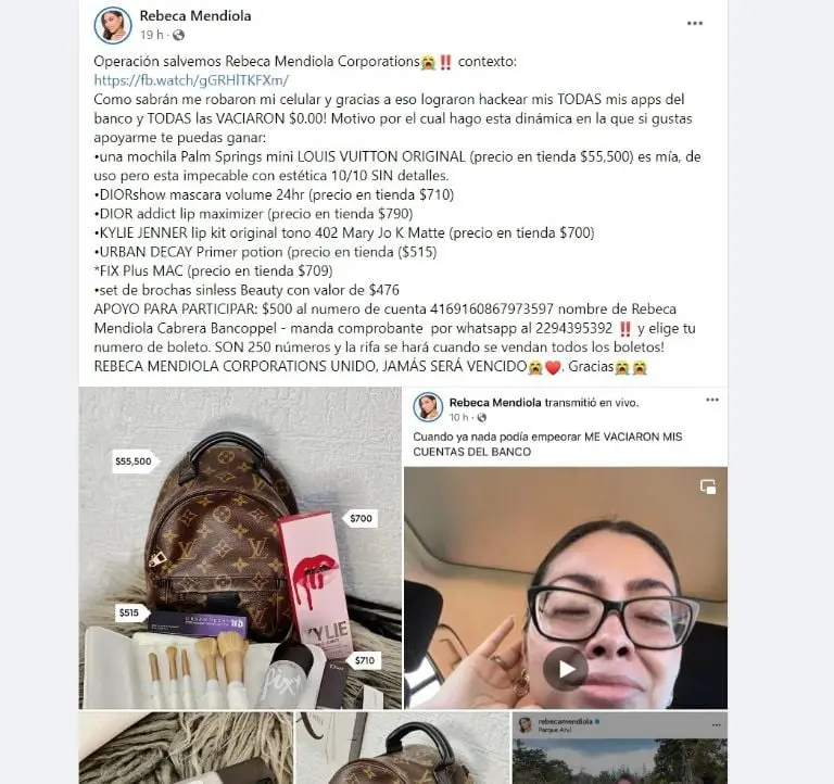 Influencer organiza rifa (Facebook)
