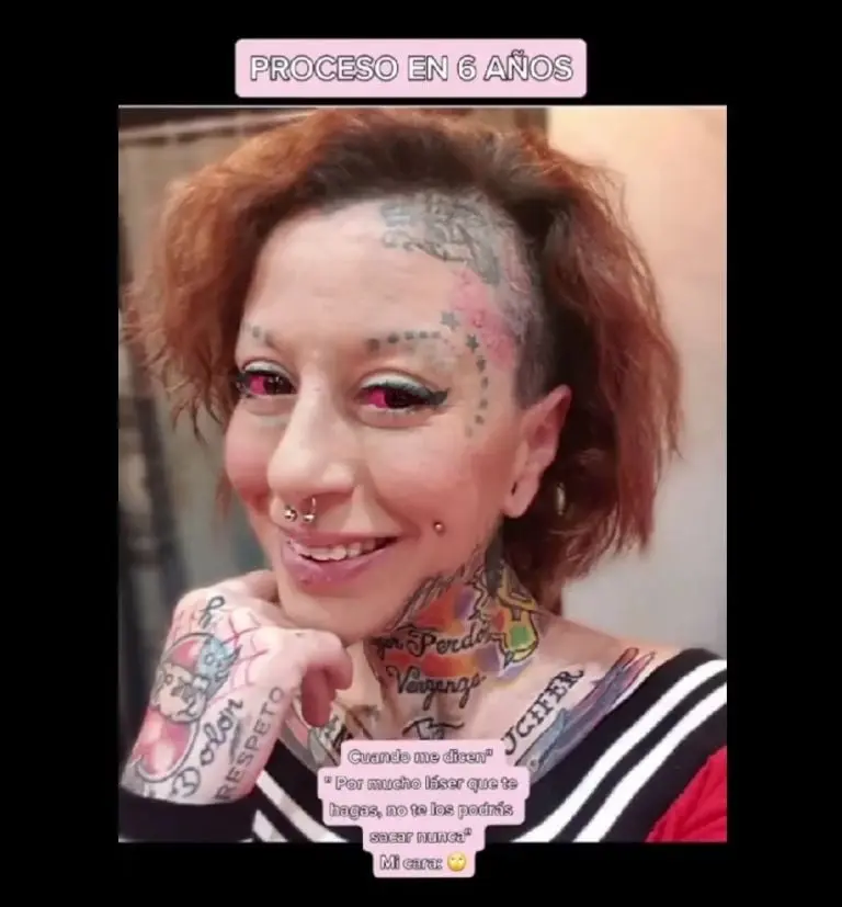 Mujer se quita los tatuajes de la cara (Instagram)