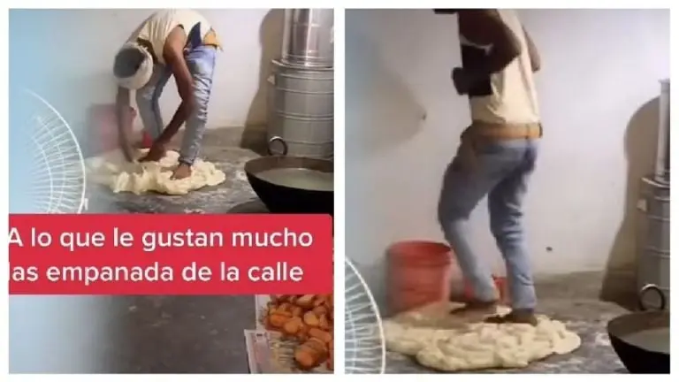 Vendedor de empanadas prepara masa con los pies (TikTok)