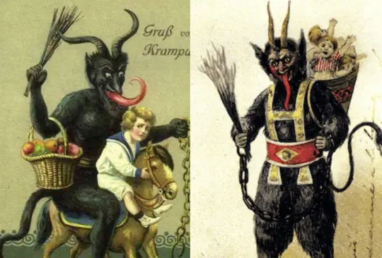 Krampus, también conocido como el diablo de la Navidad o el duende demoníaco, busca castigar a los niños que se portaron mal, llevándolos al infierno.