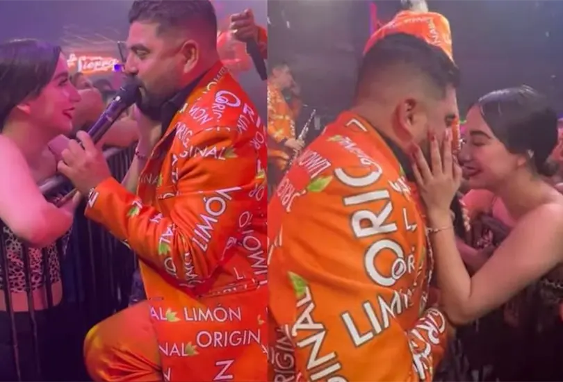 El vocalista de la Original Banda Lim&oacute;n bes&oacute; a la fan&aacute;tica. 