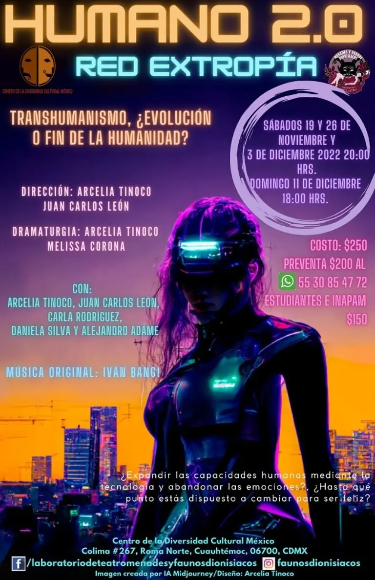 El Laboratorio de Teatro Ménades y Faunos Dionisiacos presenta la obra Humano 2.0. Red Extropía - Cortesía