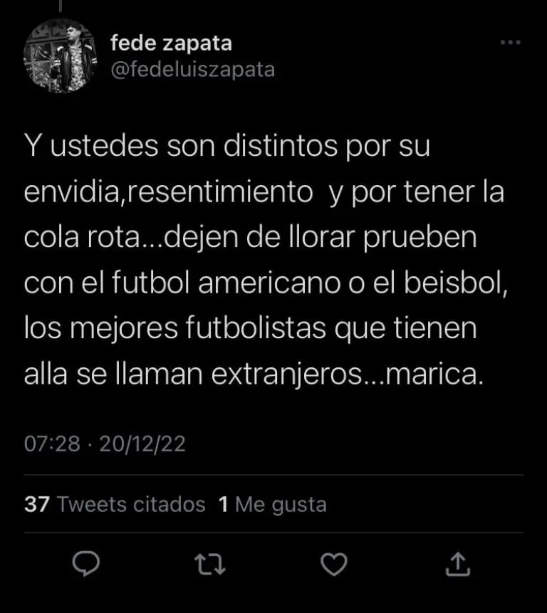 El músico insultó a la afición mexicana. Imagen: @fedeluiszapata