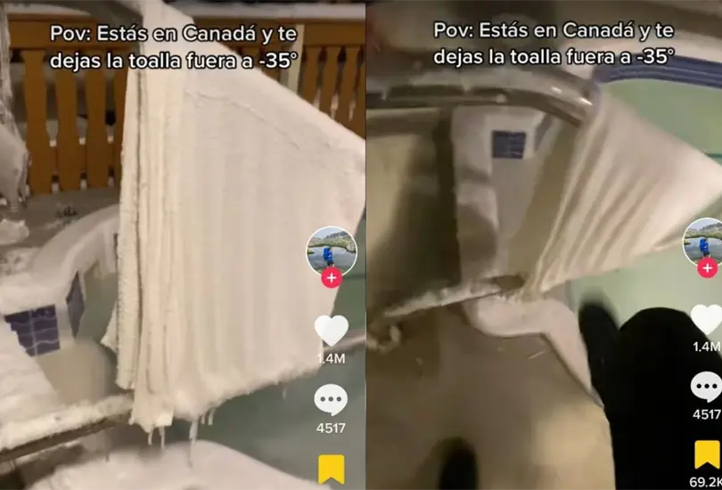 Un joven en Canad&aacute; olvid&oacute; su toalla en el patio de su casa y debido a las bajas temperaturas &eacute;sta termin&oacute; completamente congelada 