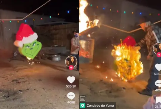 Al ver que la piñata se incendiaba, un hombre corrió y utilizó su cerveza para intentar apagarla, pero fracasó en su intento de salvar los dulces Al ver que la piñata se incendiaba, un hombre corrió y utilizó su cerveza para intentar apagarla, pero fracasó en su intento de salvar los dulces