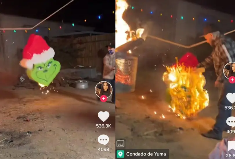 Al ver que la pi&ntilde;ata se incendiaba, un hombre corri&oacute; y utiliz&oacute; su cerveza para intentar apagarla, pero fracas&oacute; en su intento de salvar los dulces 