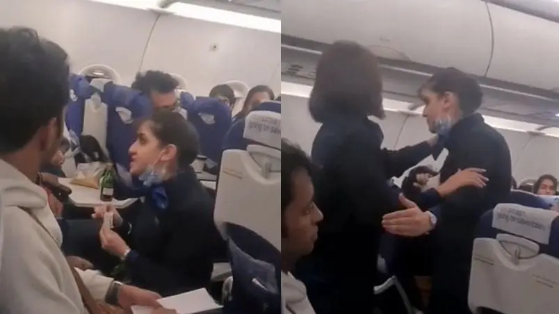 La azafata pele&oacute; con el pasajero que no estaba conforme con la comida que recibi&oacute; Cr&eacute;ditos: Captura de pantalla 