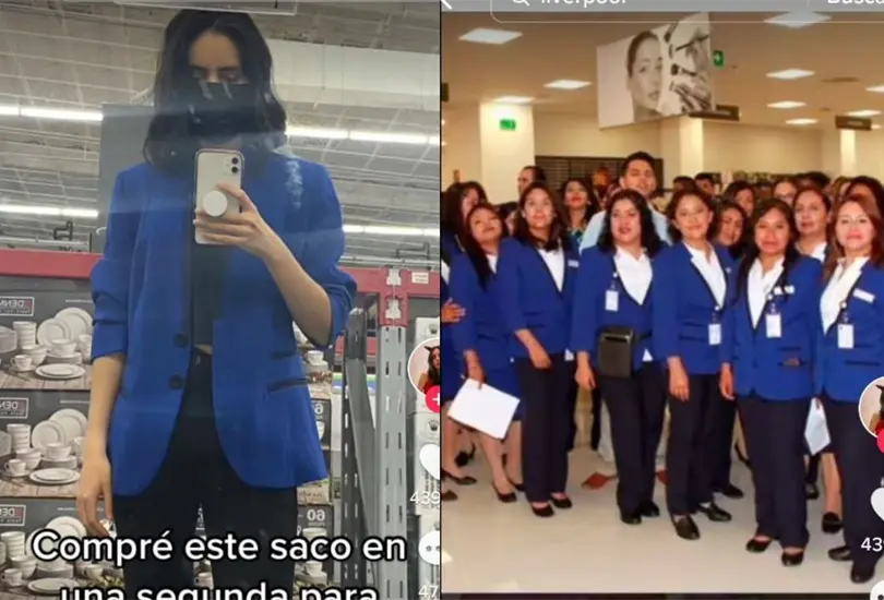 Pese a todo, la joven creó un impresionante outfit con el saco de los trabajadores de Liverpool Pese a todo, la joven creó un impresionante outfit con el saco de los trabajadores de Liverpool