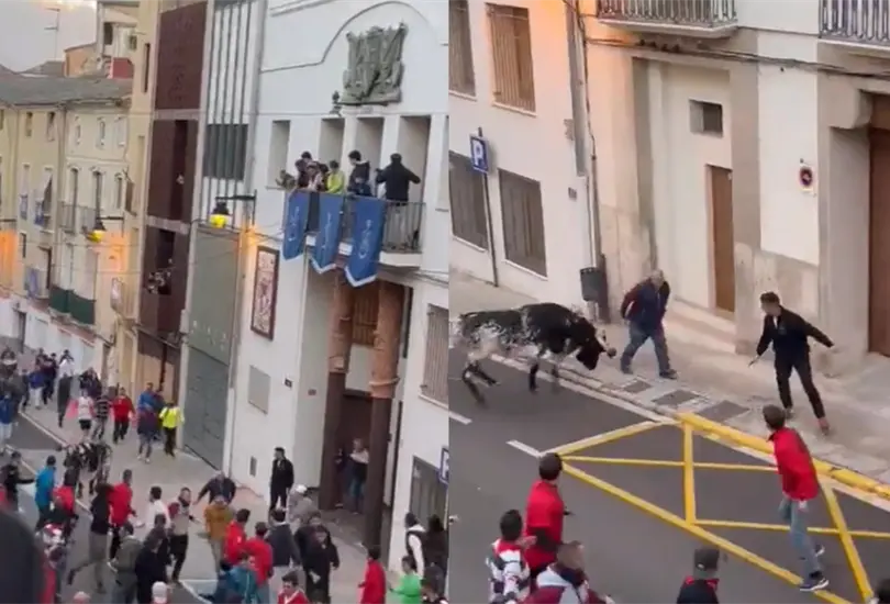 El abuelito salió volando y se estrelló contra la pared luego de recibir el ataque del toro El abuelito salió volando y se estrelló contra la pared luego de recibir el ataque del toro