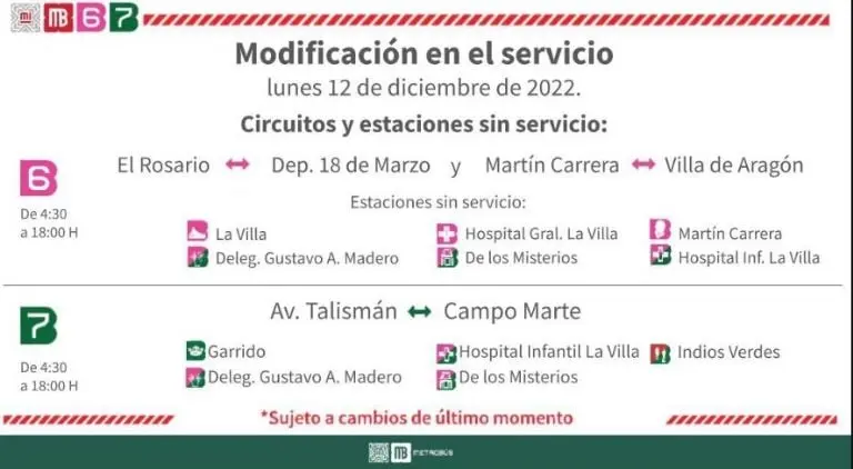 Estaciones cerradas Metrobús 12 diciembre. Foto: Metrobús.